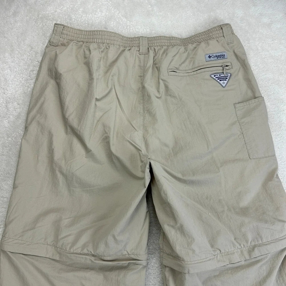 Columbia PFG Convertible Cargo Pants Mens L Beige Straight Flat Front Mid Rise
